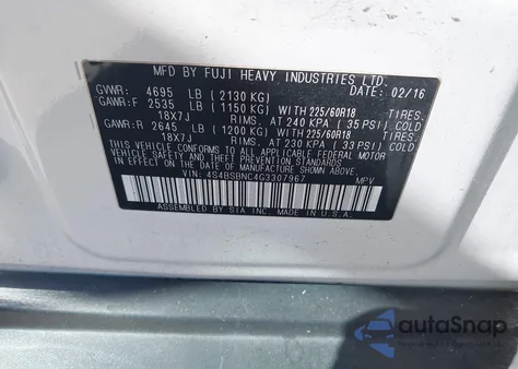 2016 Subaru Outback 2.5I Limited z USA, uszkodzony, nr VIN 4S4BSBNC4G3307967